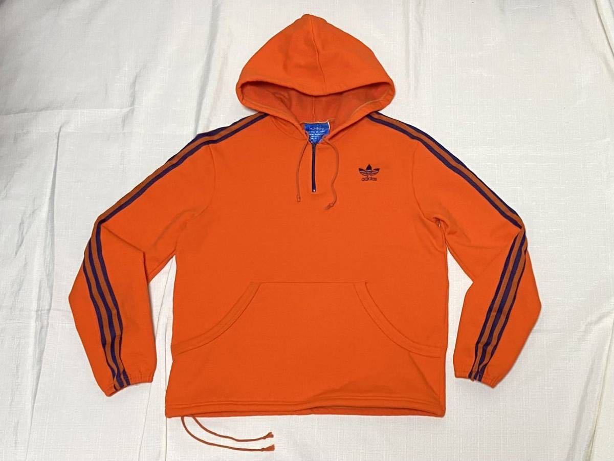 デッドストック並 フランス製 70sビンテージ adidas VENTEX オレンジ 紺 ジャージ パーカー アディダス トラックジャケット ネイビー 古着_70年代adidasフランス製ジャージパーカー