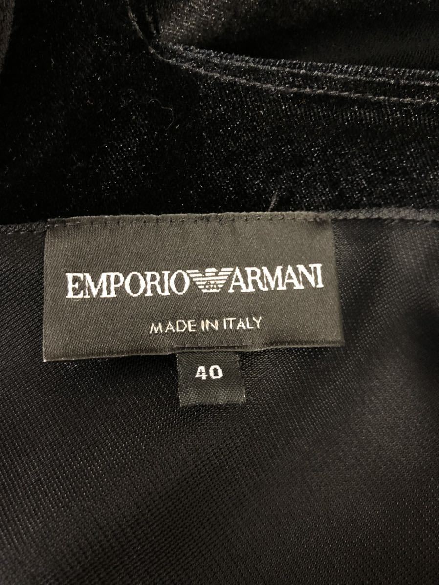 美品　EMPORIO ARMANI エンポリオアルマーニ　レディース　ブラック　ベルベット　リボン装飾　ノースリーブワンピース 40表記_画像4