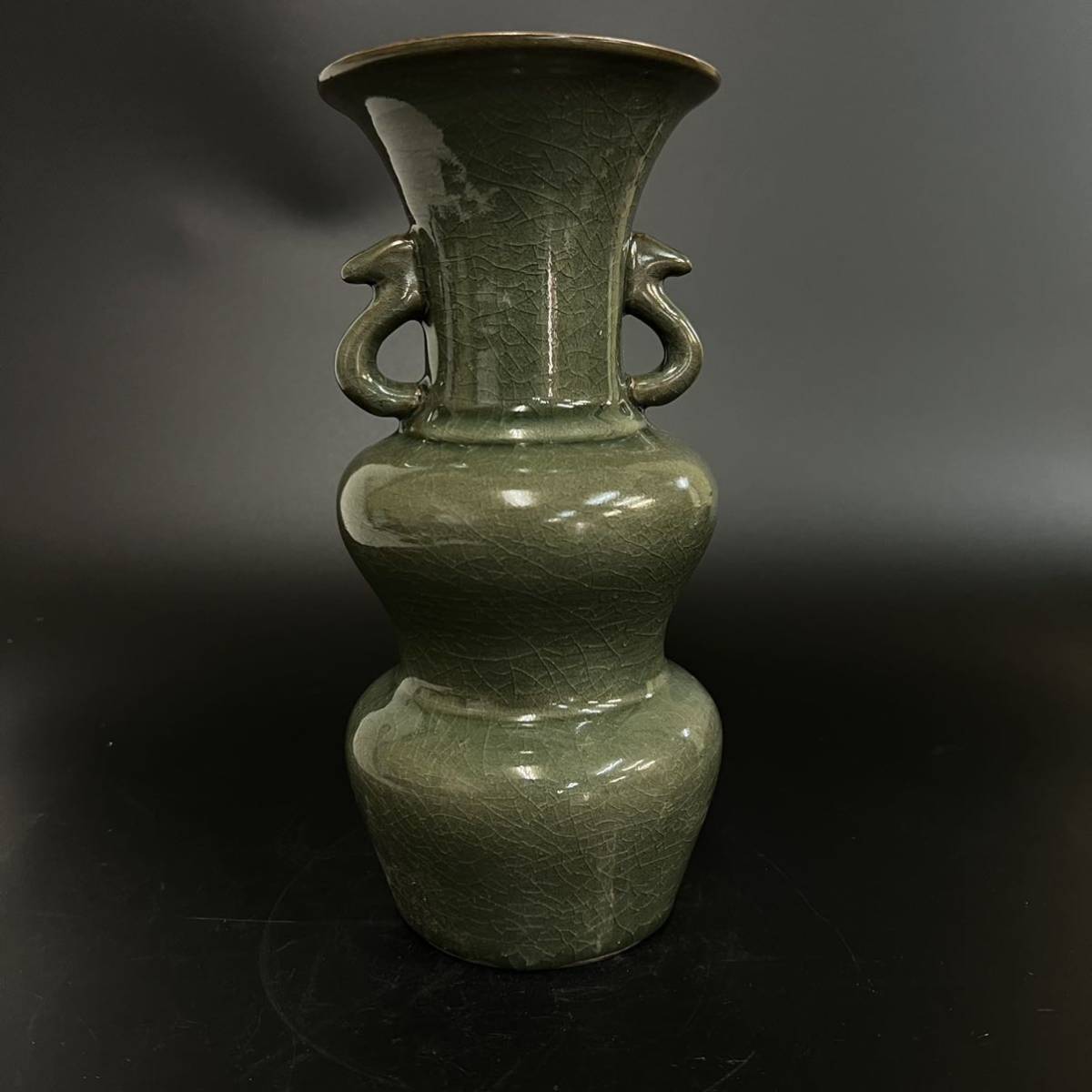中国 古玩 古美術 花瓶 龍泉 青磁 花器 唐物 高さ 24cm - kanimbandung