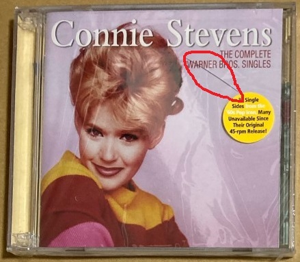 CD★CONNIE STEVENS 「THE COMPLETE WARNER BROS. SINGLES」　コニー・スティーヴンス、2枚組、未開封（ケースにヒビ）_画像1