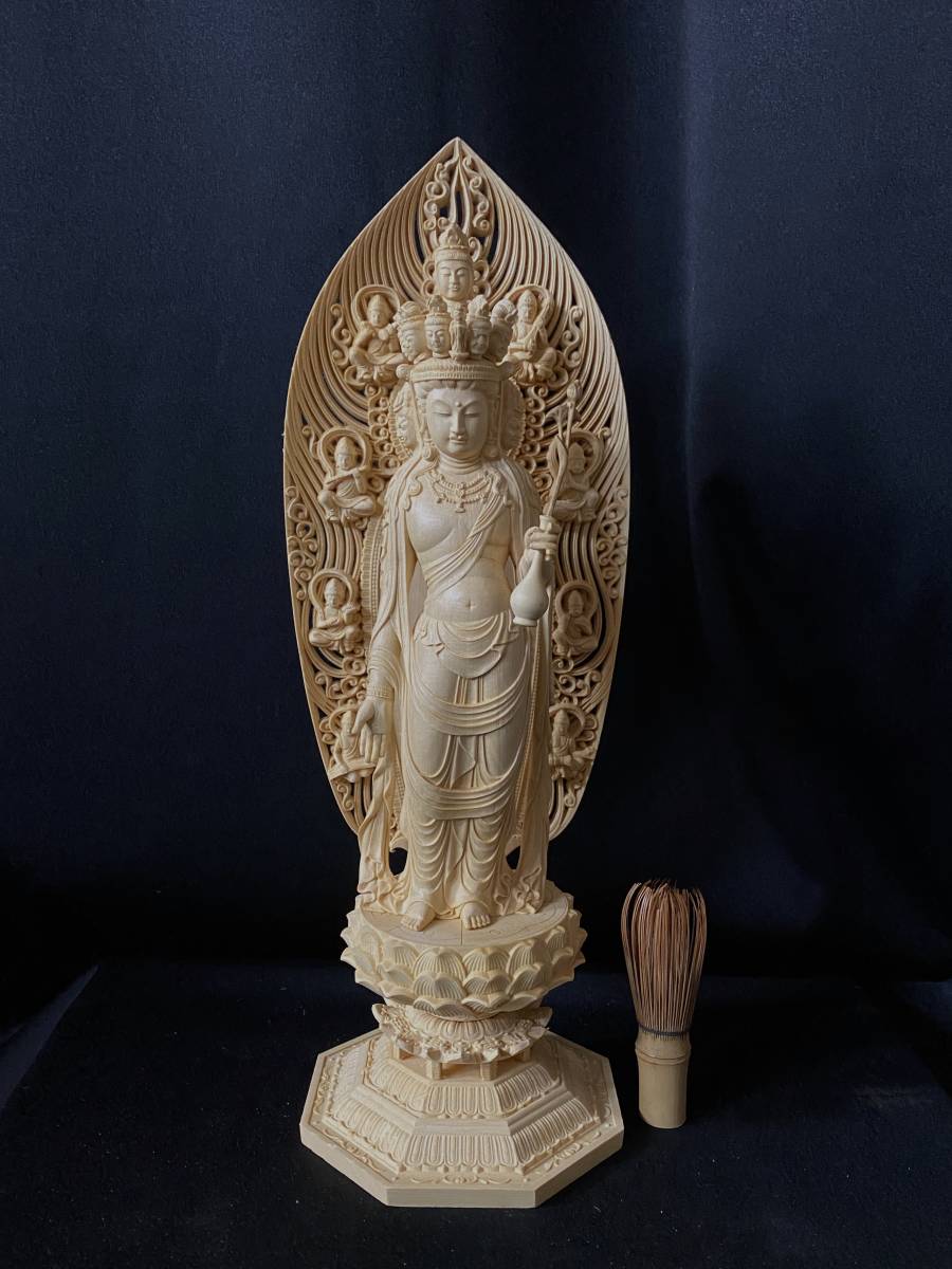 総檜材 高 仏教工芸品 精密彫刻 仏師で仕上げ品 聖観音菩薩立像