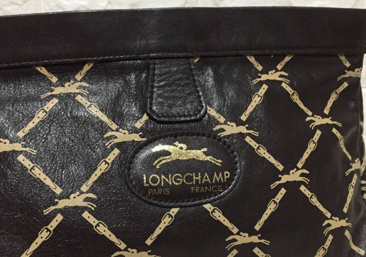 no9468 Longchamp ロンシャン 本革 レザー クラッチバッグ ポーチの画像3