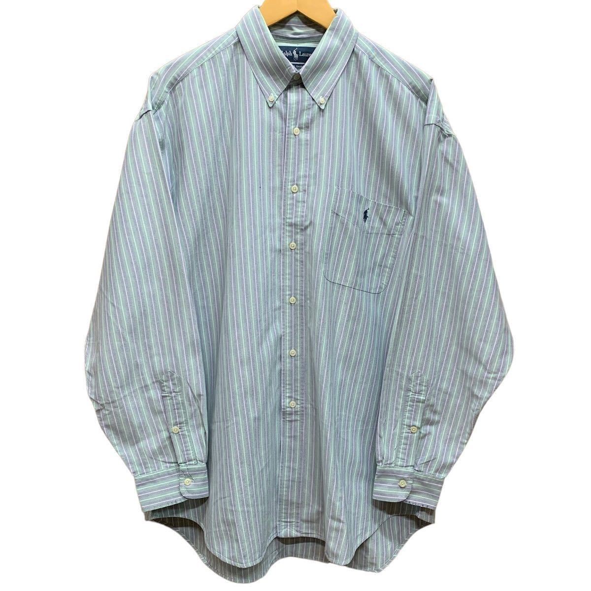 オールド、レア! POLO Ralph Lauren ポロ ラルフローレン ビッグシャツ マルチストライプボタンダウンシャツ size XL RRL USA ワークシャツ