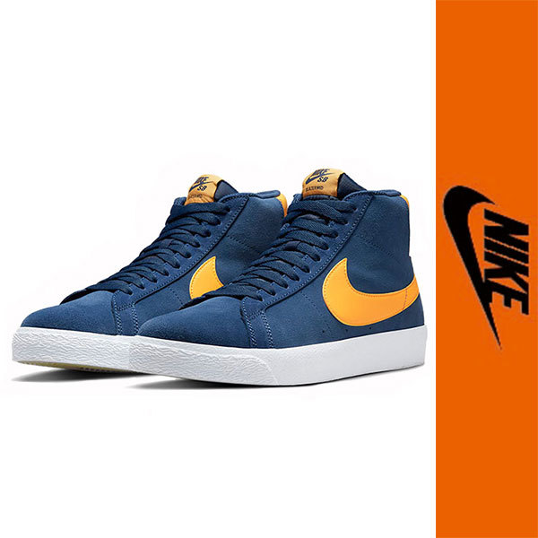  новый товар NIKE SB ZOOM BLAZER MID Nike zoom Blazer темно-синий желтый спортивные туфли sushu скейтборд чёрный бирка 26.5 стандартный товар 