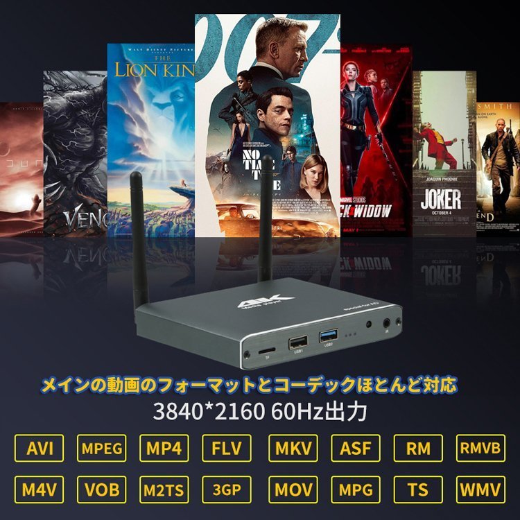 4Kメディアプレーヤー 画面横縦対応 Blu-ray再生対応 Android搭載 内蔵メモリ12GB LANポート対応 HDMI AV出力 外付けHDD対応 LP-MP035 送料無料