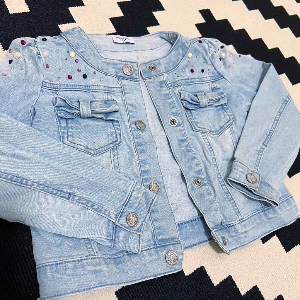  sending 185 jpy super-beauty goods Kids MONNALISA high class Italy made biju- attaching no color Denim jacket G Jean rhinestone 110 120mona Liza punk girl .