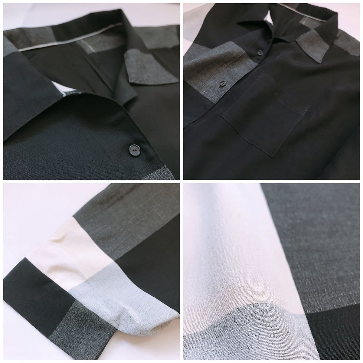 【心和】着物リメイク デザインシャツ ゆったり オーバーシャツ 男女兼用 黒 チェック フリーサイズ （N4109）_画像10