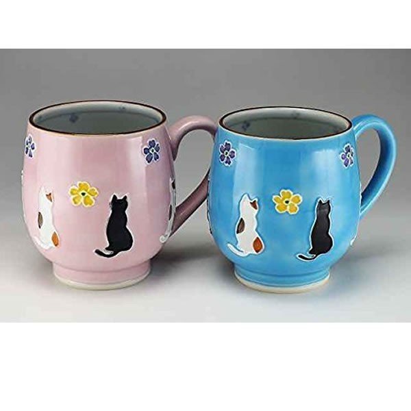 京焼！ 昇峰 ☆交趾花ねこ・ペアマグカップ☆ CIH725 新品 コーヒー 紅茶 ミルク ラテ エスプレッソ ギフト_画像1