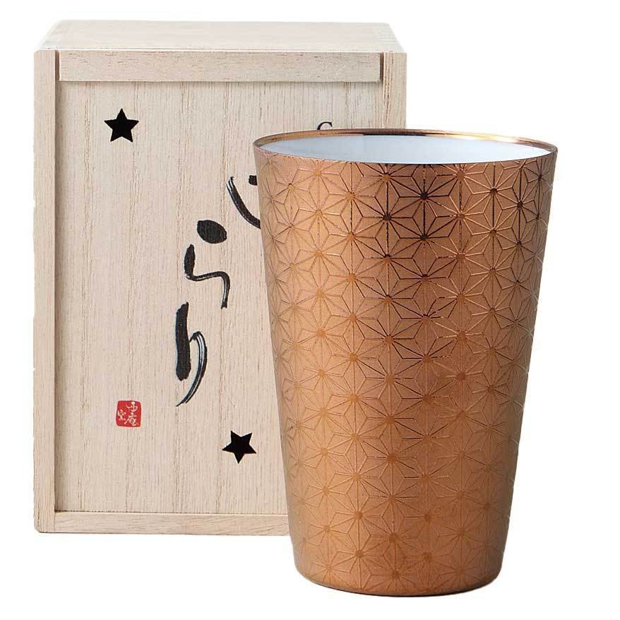 美濃焼！ ☆きらり・うすはりタンブラー麻の葉（銅）☆ V3092-6 新品 木箱焼酎杯 ビアグラス ジョッキ ドリンク カクテル 氷 ギフト _画像1