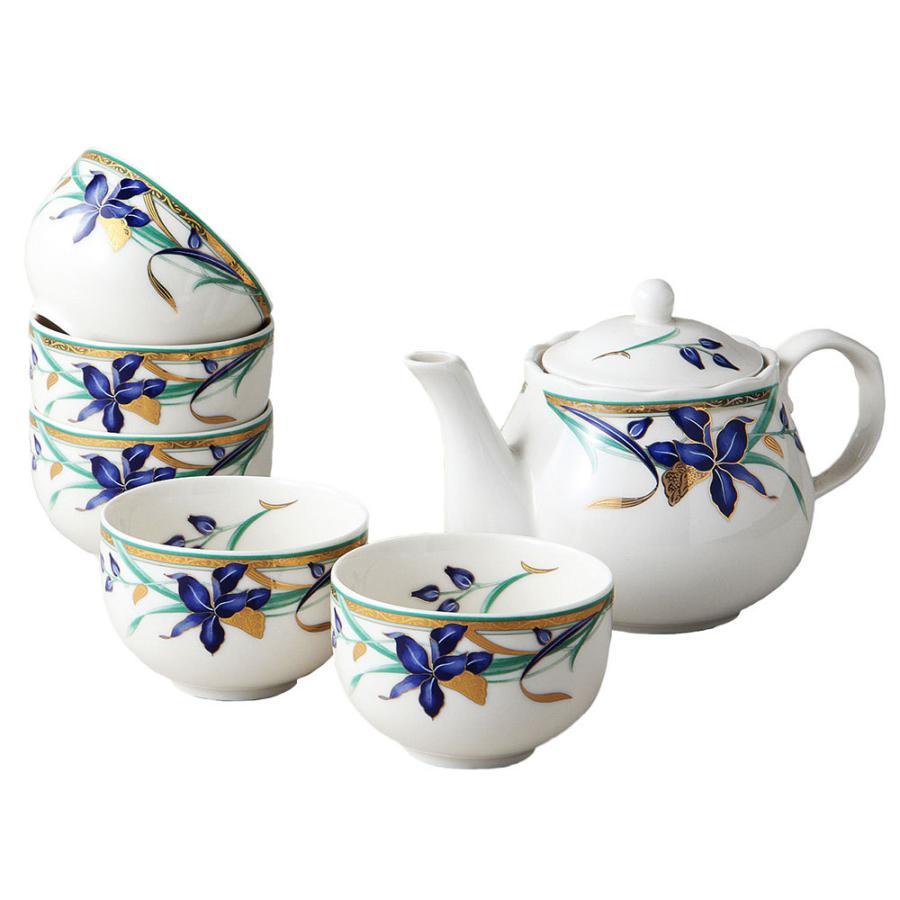 美濃焼！ ☆藍蘭ポット茶器セット☆ Ｖ3153-2 新品 湯呑 煎茶 急須 ポット 日本茶 ほうじ茶 ギフト