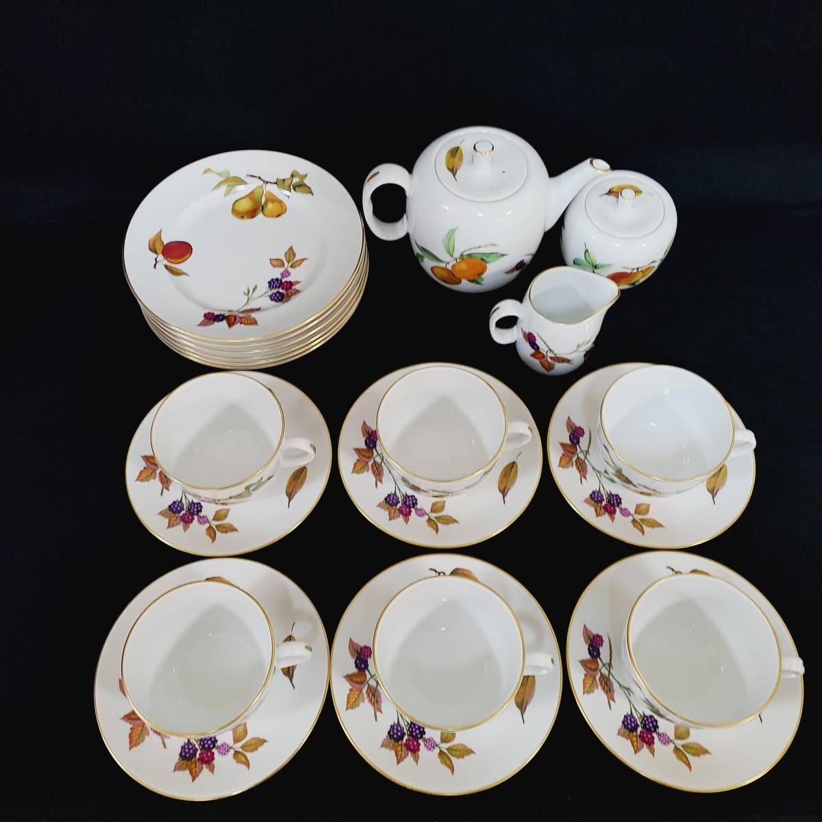 B】 ROYAL WORCESTER Evesham ロイヤルウースター イブシャム カップ&ソーサー 皿 プレート 6客 ティーセット 洋食器 - キッチン、食器