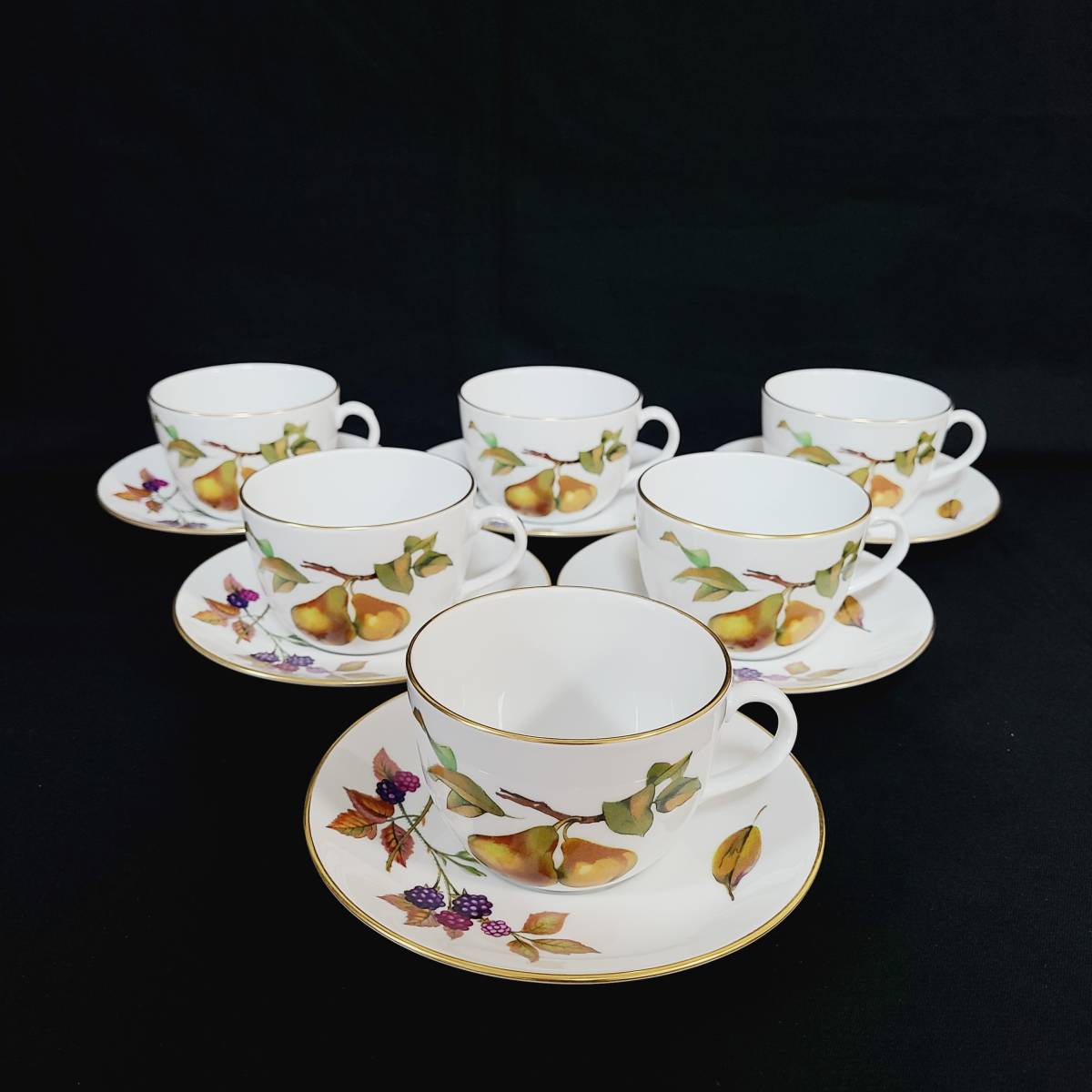 B】 ROYAL WORCESTER Evesham ロイヤルウースター イブシャム カップ&ソーサー 皿 プレート 6客 ティーセット 洋食器 - キッチン、食器