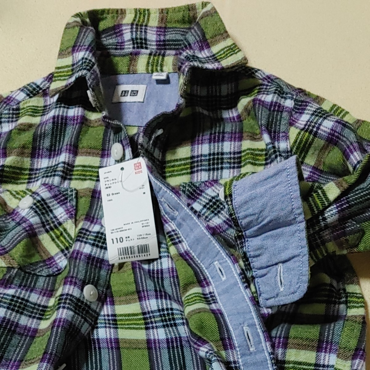 タグ付き新品 UNIQLO ユニクロ キッズ ボーイズ 男の子 110cm  長袖 ネルシャツ チェックシャツ 綿コットン100%