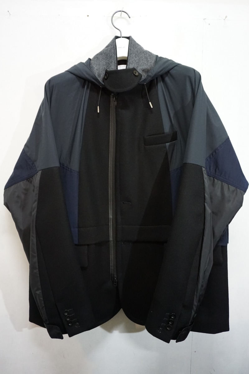 極美品 正規 21AW Sacai サカイ Wool Melton Jacket ドッキング ウール