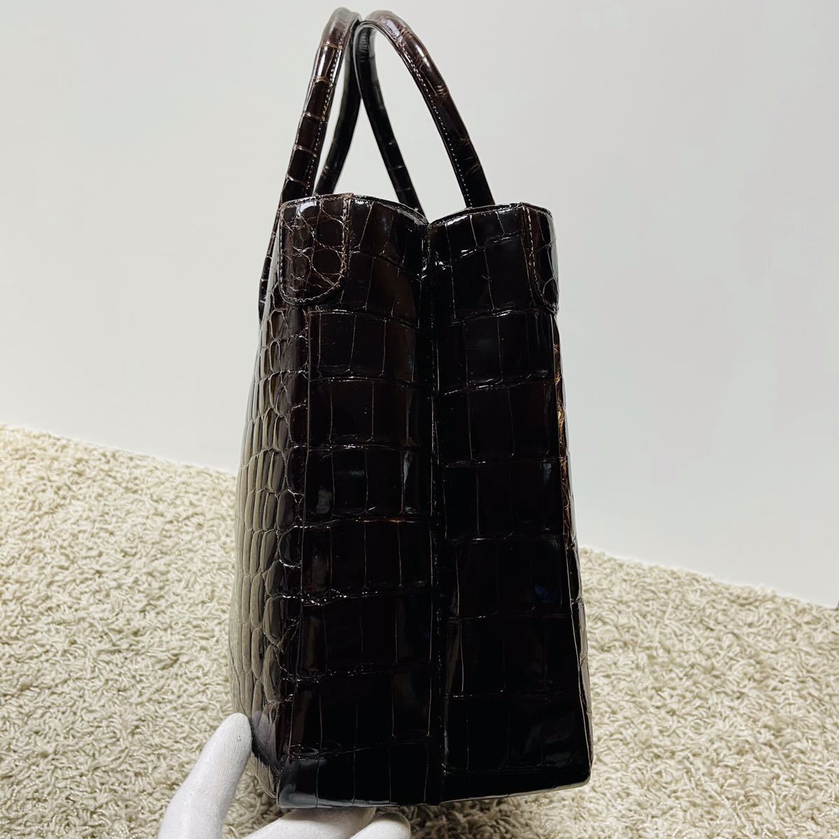  не использовался крокодил ручная сумочка темно-коричневый Исэ город . сделано в Японии wani кожа женский длинный кошелек JRA высокое качество большая вместимость черный ko5486