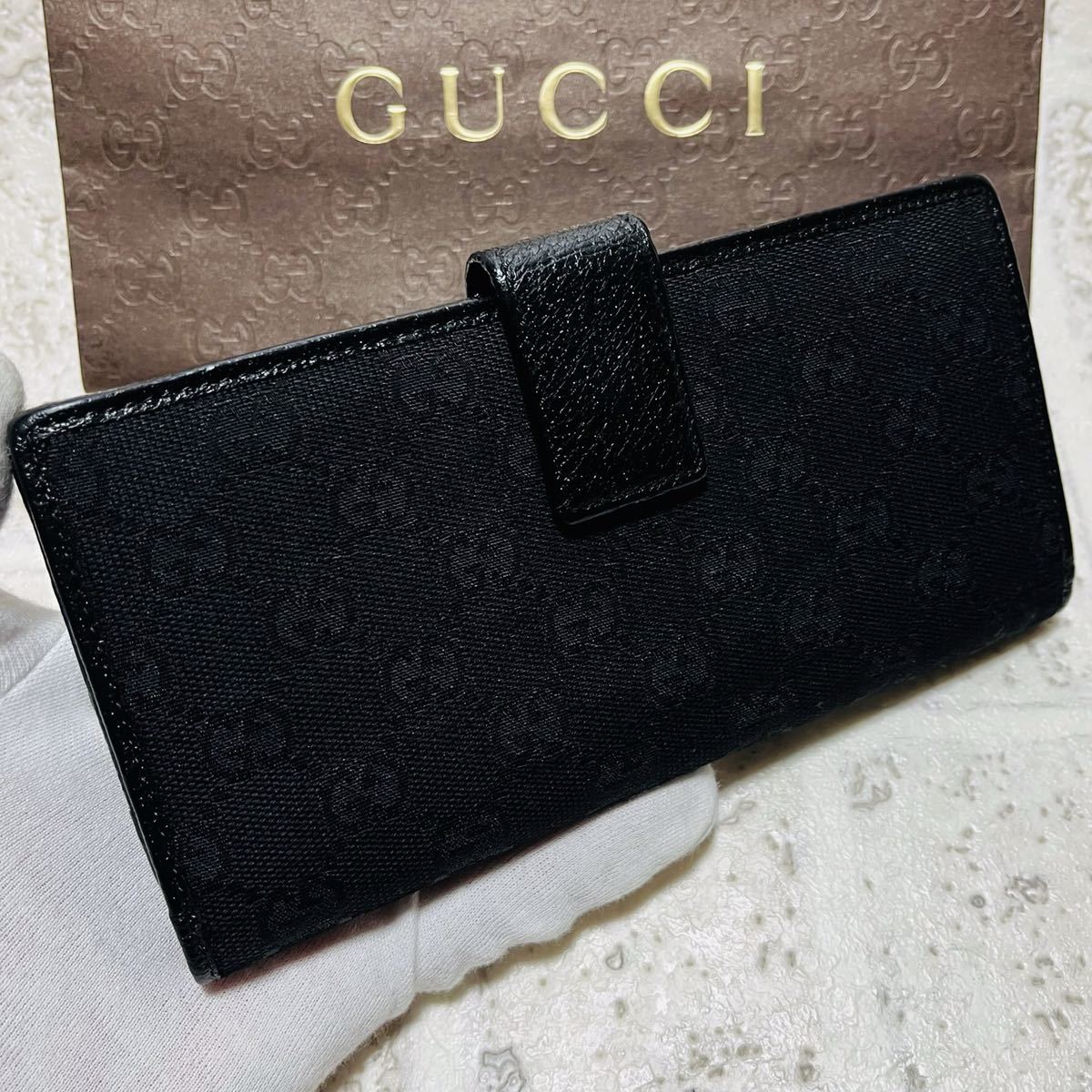 良品 正規品 GUCCI グッチ 長財布 ロングウォレット 札入れ GG柄 ブラック メンズ レディース ユニセックス 本革 イタリア製 7088