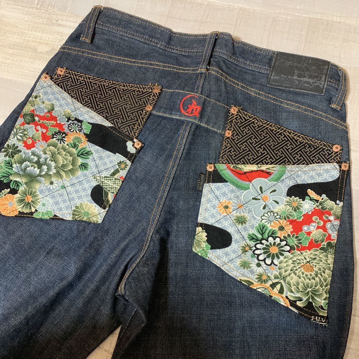 【豪華和柄 濃紺 2連ポケット】JUVENILE DELINQUENT デニム パンツ ジュベナイルデリンクエント インディゴ ジーンズ Gパン サイズ34