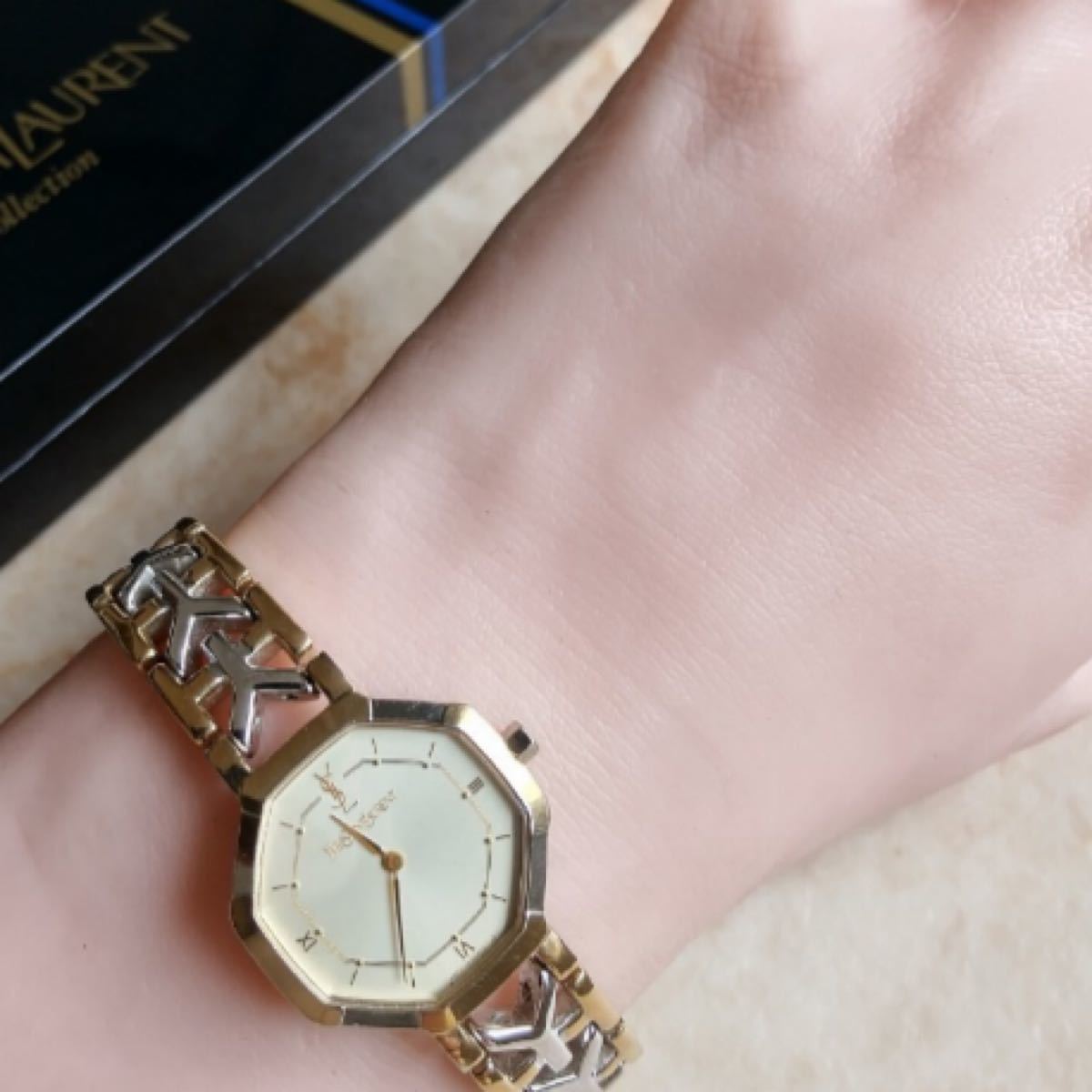 イブサンローラン レディース 腕時計 オクタゴン Y ベルト 稼働品