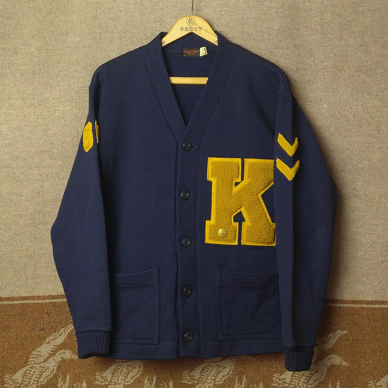 si Neal [WILSON] 50s60s Varsity Letterman Cardigan/ 50 period letter do cardigan Wilson knitted military Vintage 40s70s