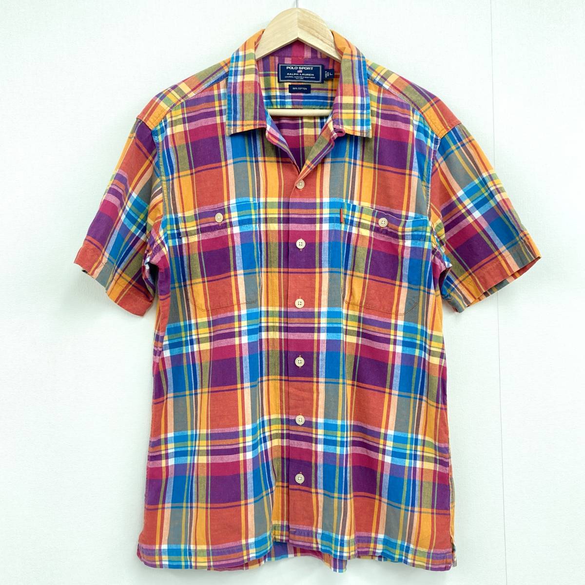 【即納】 SPORT POLO 90s RALPH 2060018 開襟 ラルフローレン スポーツ ポロ Lサイズ マドラスチェック インド綿 シャツ オープンカラー 半袖 LAUREN Lサイズ 【即納】 SPORT POLO 90s RALPH 2060018 開襟 ラルフローレン スポーツ ポロ Lサイズ マドラスチェック インド綿 シャツ オープンカラー 半袖 LAUREN Lサイズ