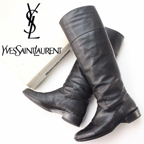 【本物保証】靴◇Yves Saint Laurent イヴサンローラン レザー ロング ブーツ 黒