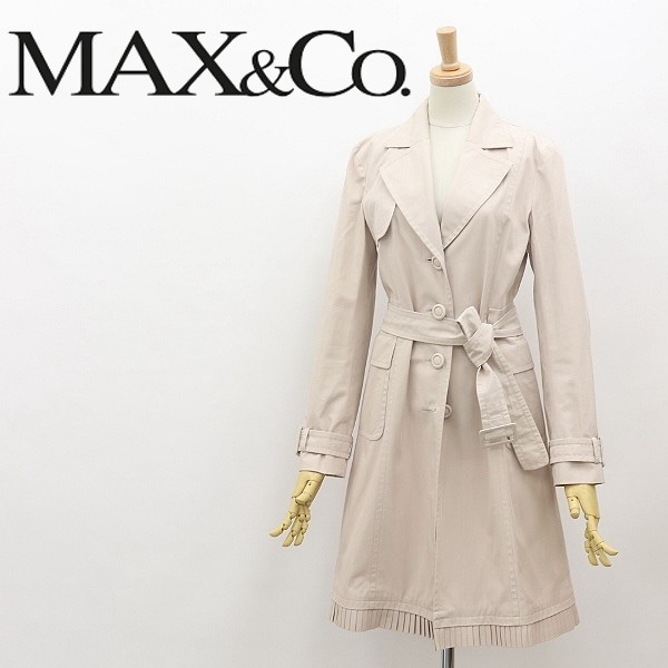 ◆MAX&Co マックスマーラ 裾プリーツ ベルテッド スプリング コート ライトベージュ 36_画像1