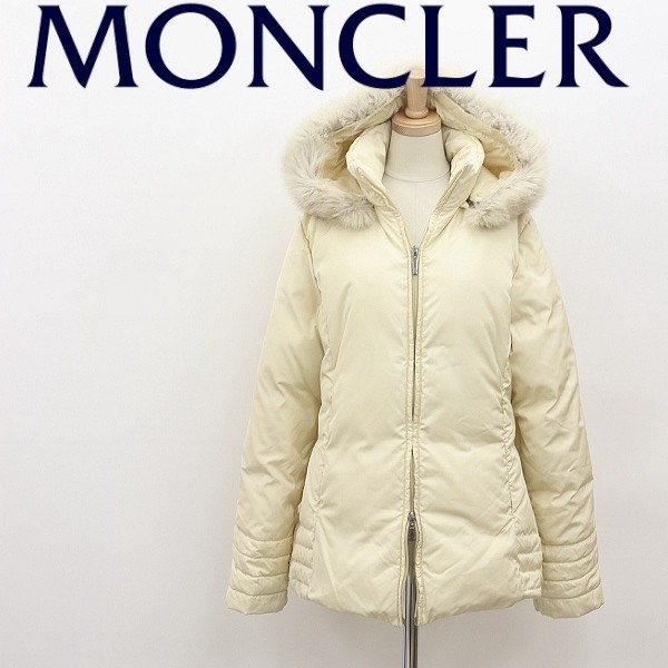 茶タグ◆MONCLER モンクレール TANZ ファー付 フーデッド Wジップ ダウン コート ジャケット アイボリー 0_画像1