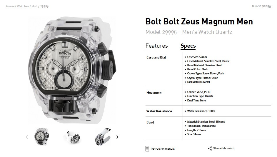 INVICTA インビクタ『Bolt Zeus Mugnum 29995』★2つのムーブメント搭載★電池式★200ｍ防水★日本製Mvt★_画像8