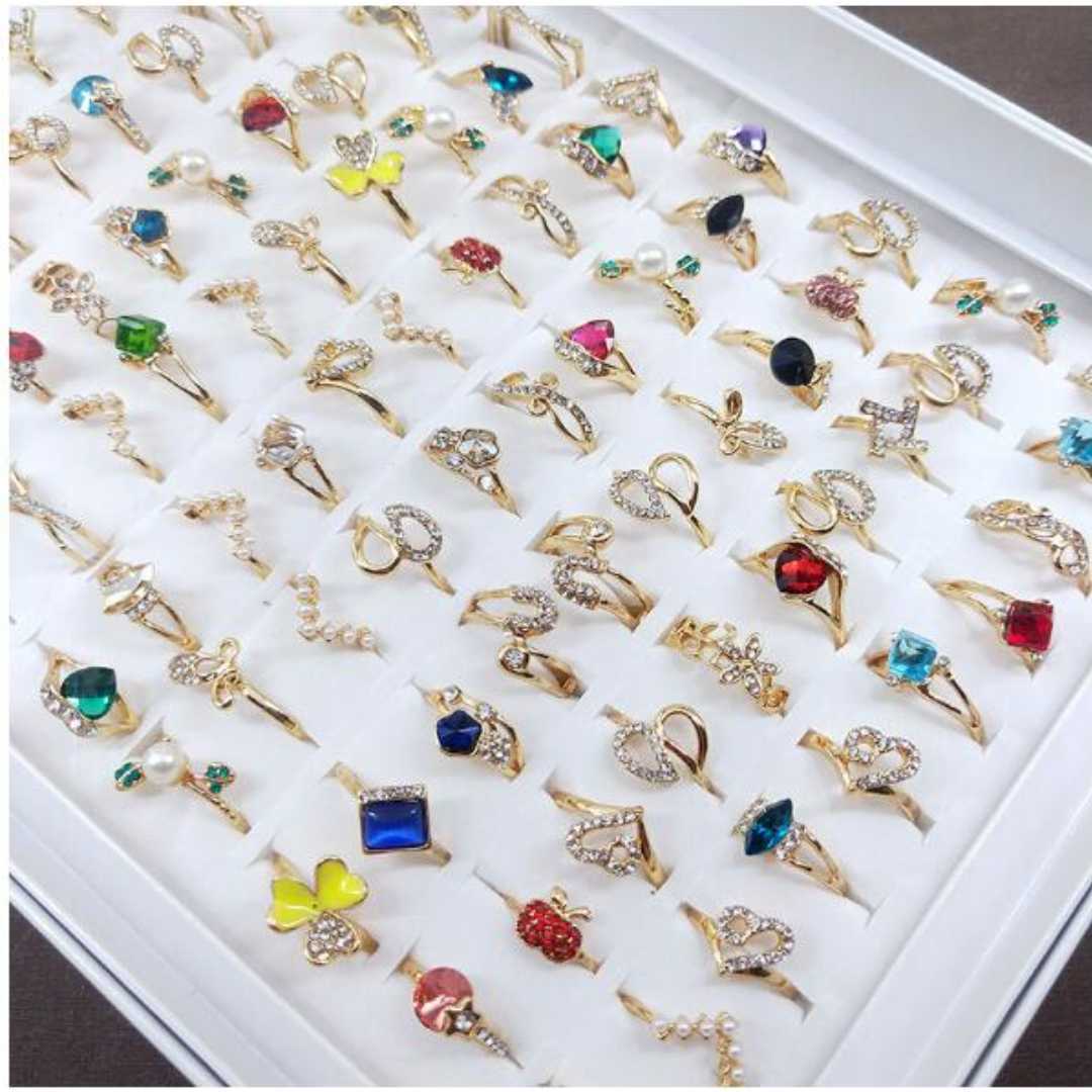【新品未使用】ファッション リング 100個セット 指輪 キュービック ジルコニア ダイヤモンド アクセサリー レディース ジュエリー