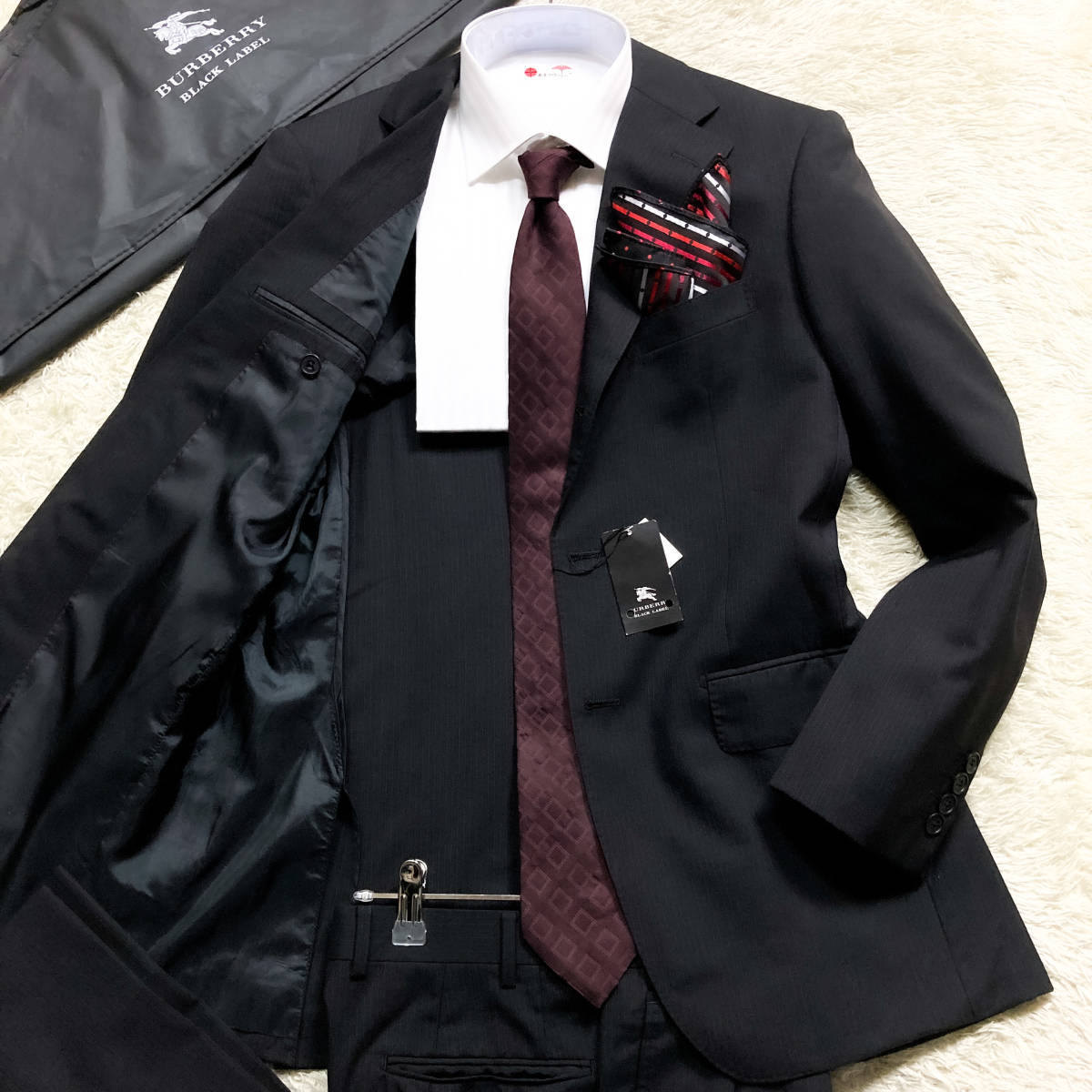 極美品! L~M!BURBERRY BLACKLABEL スーツセットアップ 38Rブラック黒系 ...