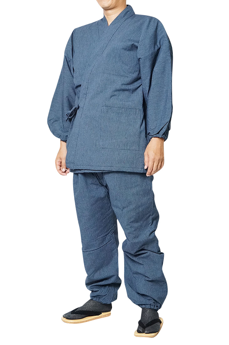 【ひめか】作務衣 冬用 キルト中綿入り作務衣 日本製 テイジン 紺小縞 Ｌ