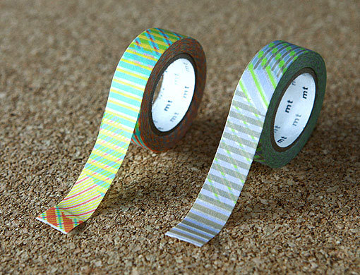 カモイ　ｍｔ　マスキングテープストライプチェック レッド×グリーン２個セット 15ミリ幅 #073_画像3