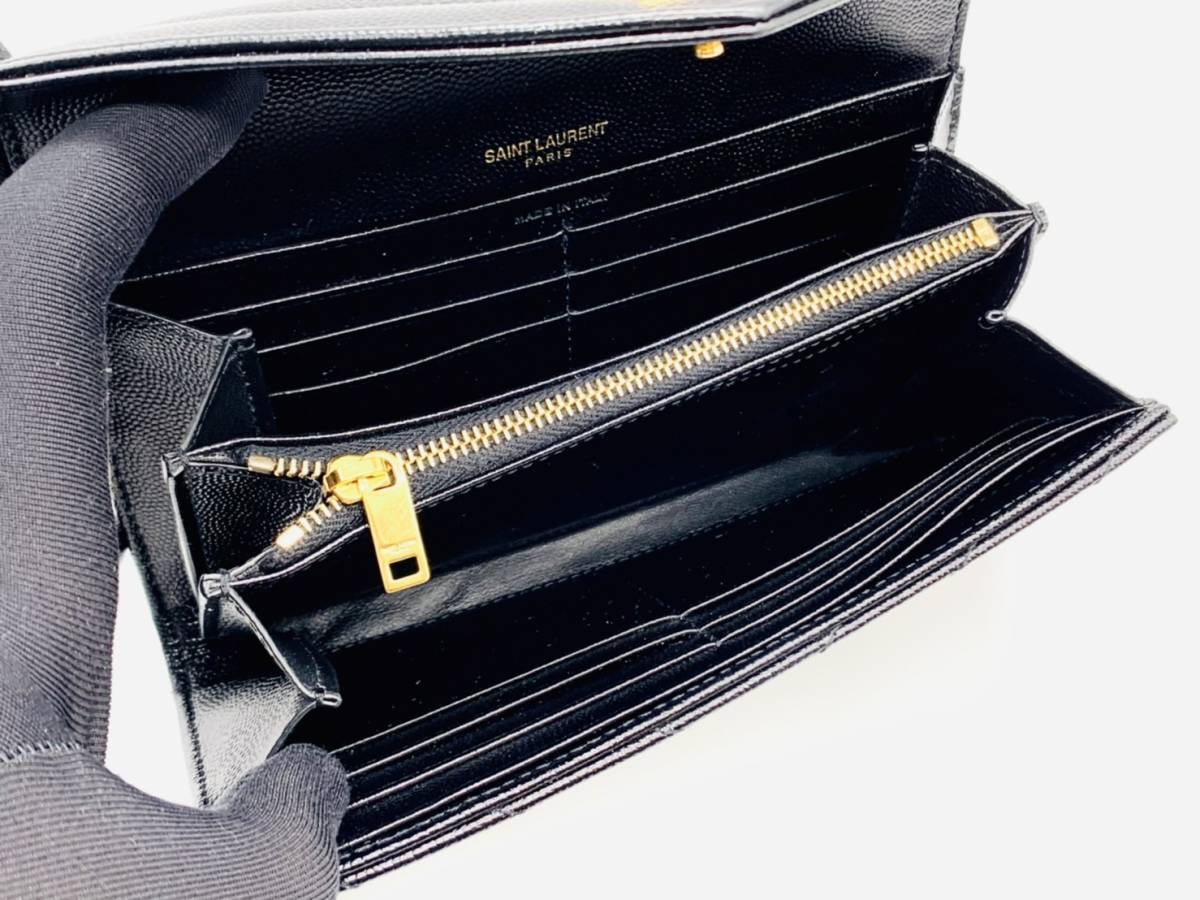 サンローラン Saint Laurent Vステッチ 長財布 YSL ロゴ 黒 レディース