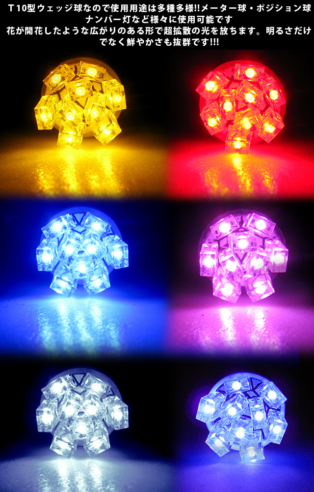 【ブルー】 5個 超拡散光 開花型LED 9発ウェッジ球 FJ1267-blue_画像2