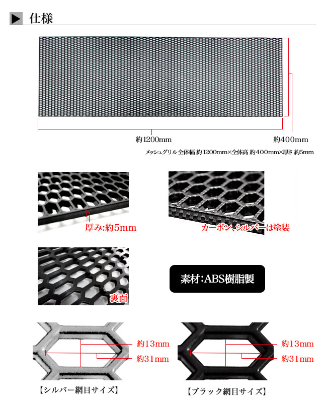 【ブラック】 ユーロ ABS 製 ハニカムメッシュグリル 約120× 約40ｃm FJ2619-bk_画像3