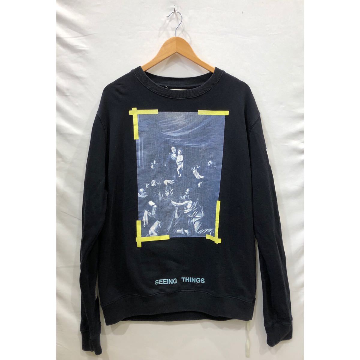 off-white】スウェットトレーナー オフホワイト BLK コットン 袖穴あり