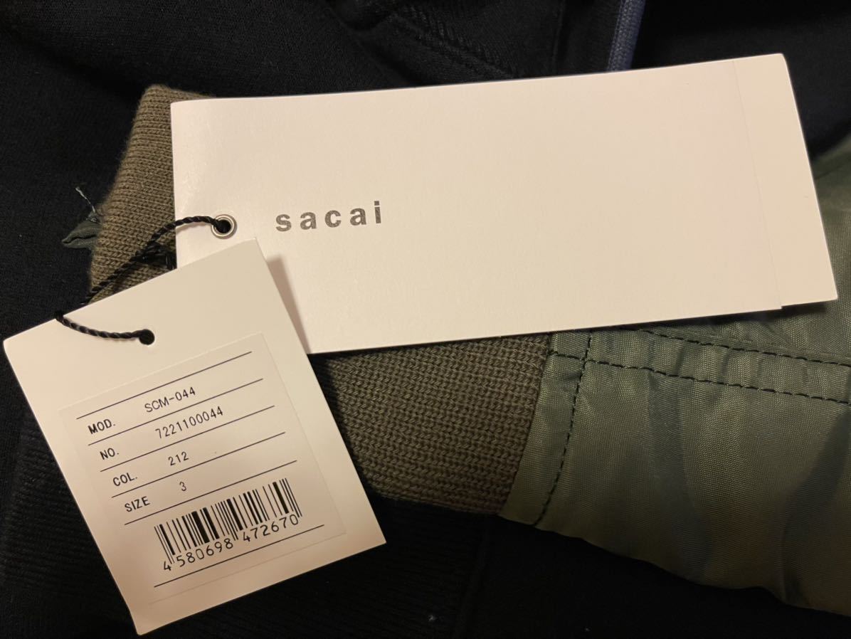 ☆sacai サカイ スポンジスウェット SCM-044 サイズ3 ネイビーxカーキ