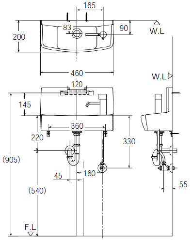 【スイスイマート】　LIXIL　リ クシル・イナックス　壁付手洗器 　ハンドル水栓仕様　L-A74HC_画像3