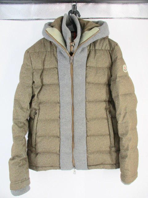 1円 訳あり モンクレール MONCLER ダウン ニット 切替 ダブルジップ アウター メンズ 1サイズ ブラウン カーキ グレー 古着 中古