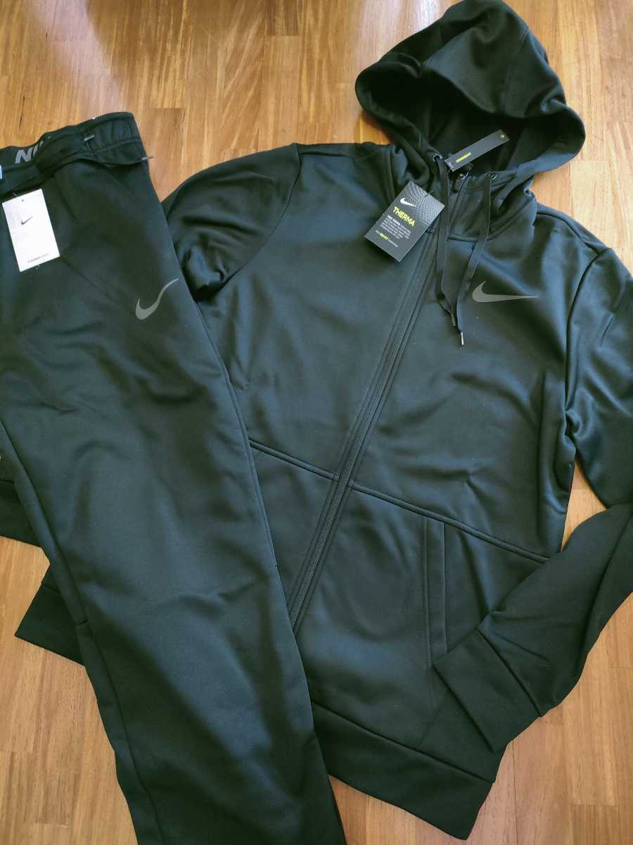 新品 定価13300 NIKE サーマフィット セットアップ M 黒 ブラック パーカー パンツ ナイキ メンズ 上下 防寒 保温 フード付 ジャケット_画像1