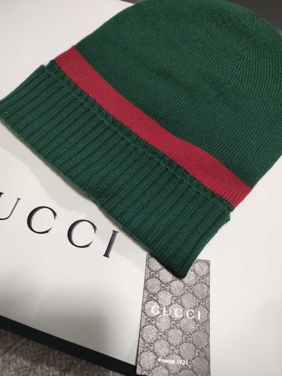 新品 未使用 GUCCI グッチ ニットキャップ グリーン M 58cm 帽子 キャップ ウール 2019年 グッチ 国内正規品 _画像3