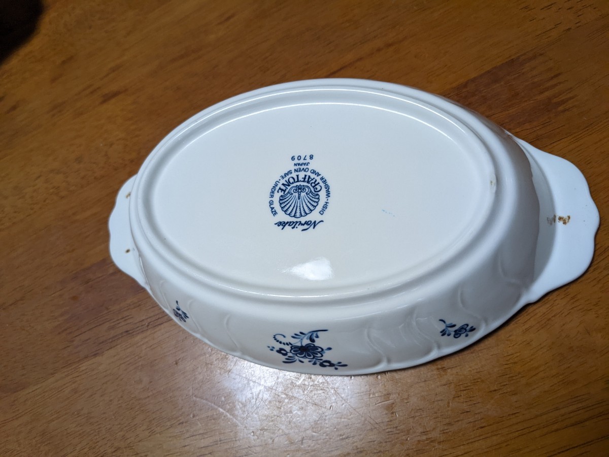 昭和レトロ陶器グラタン皿】ブルー花柄NoritakeノリタケCRAFTONE 昭和レトロ陶器グラタン皿】ブルー花柄NoritakeノリタケCRAFTONE