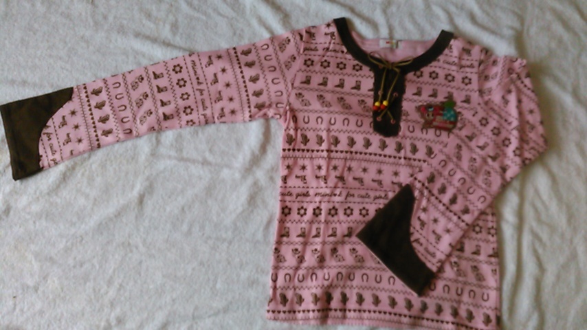 [ б/у одежда ]Mini-K футболка с длинным рукавом (135) розовый × чай 