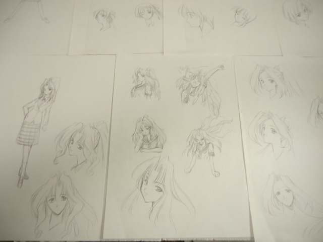  large price decline PC game beautiful young lady .. anime illustration hand .. autograph monochrome original picture set 4800 jpy .