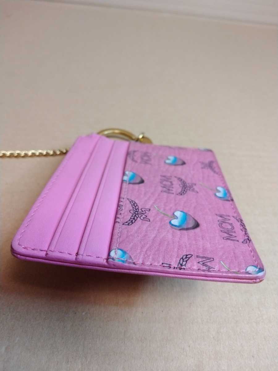  used MCM M si- M ticket holder pass case card-case pink MCM card case chain charm free shipping 