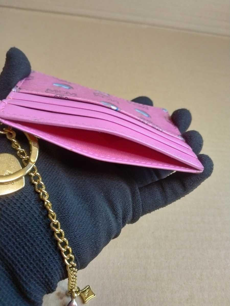  used MCM M si- M ticket holder pass case card-case pink MCM card case chain charm free shipping 