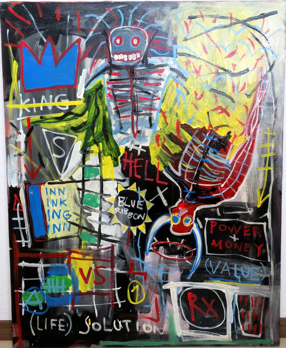 ジャン ミシェル バスキア Jean-Michel Basquiat 1982年 92cm×73cm 超 みラッピング無料 ジャン=ミシェル・バスキア 油彩 絵画/タペストリ