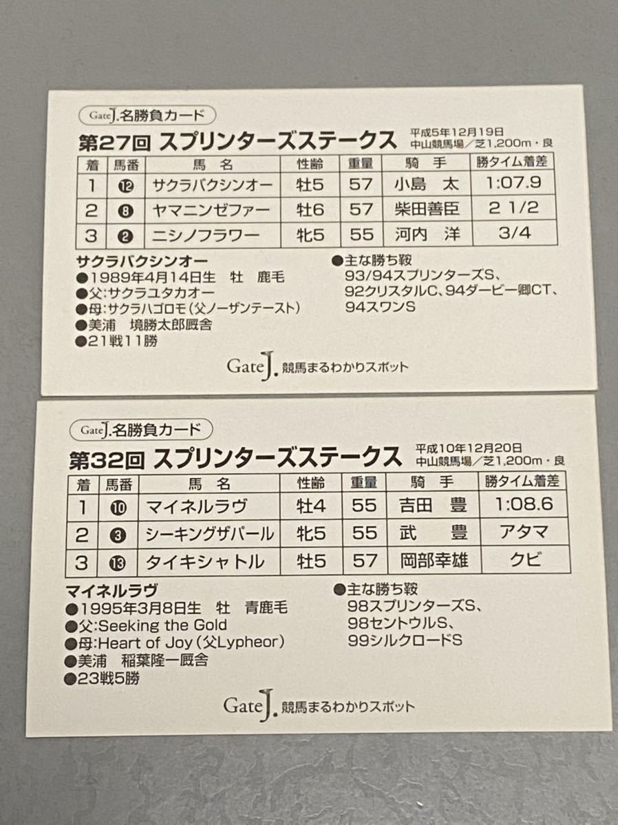 JRA G1名勝負カード スプリンターズステークス 2枚セットGateＪ.発行 新品非売品_画像2