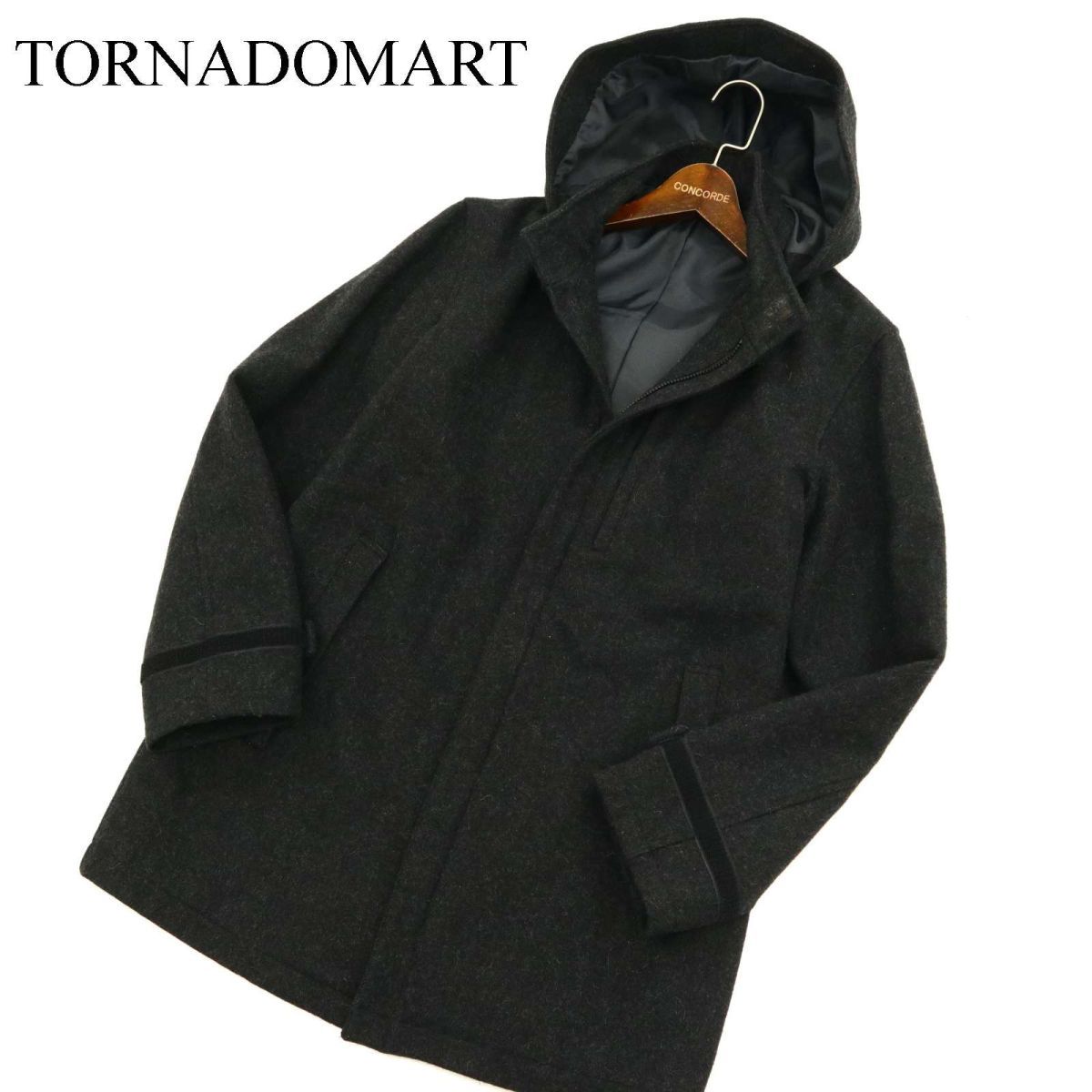 TORNADOMART トルネードマート メルトン ウール★ フーディー コート Sz.M　メンズ グレー 日本製　C2T10130_A#N_画像1