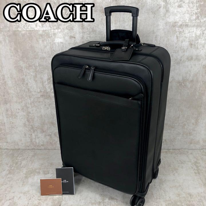 【極美品】COACH　コーチ　キャリーケース　トラベルバッグ　旅行カバン　スーツ　機内持込不可　サフィアーノレザー　ブラック　メンズ